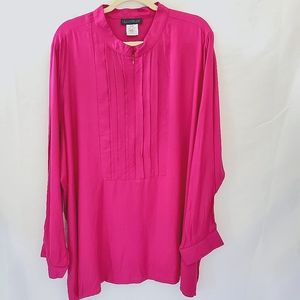Ulla Popken Pintuck Tunic Blouse Pink Relaxed Fit size 24/26